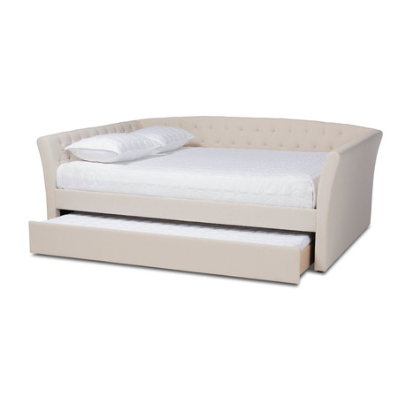 Baxton Studio Delora Beige Upholstered Full Size Daybed with Roll-Out Trundle Bed 158-9664